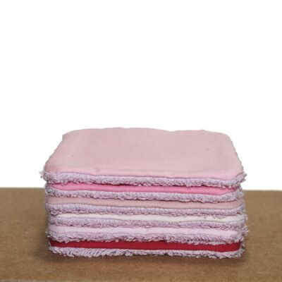 Set of 6 washable wipes in pink gradient organic sponge.