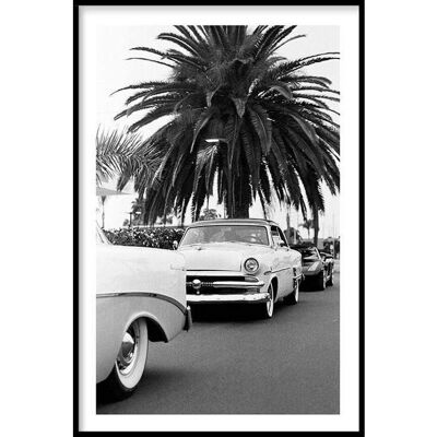 Oldtimer unter Palme - Poster gerahmt - 50 x 70 cm