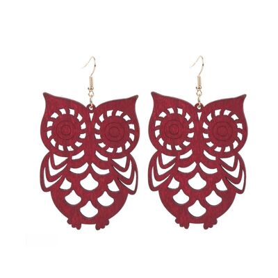 Popular ethnic style natural wooden owl pendant earrings