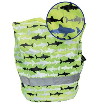 Magic Shark cartable sac à dos housse de protection pluie pour enfant - change de couleur quand il pleut - avec bandes réfléchissantes - protection cartable étanche - housse de pluie déperlante - universelle 1