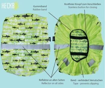 Magic Shark cartable sac à dos housse de protection pluie pour enfant - change de couleur quand il pleut - avec bandes réfléchissantes - protection cartable étanche - housse de pluie déperlante - universelle 4