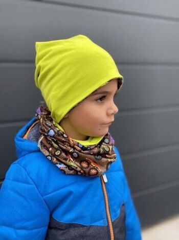 Ensemble bonnet et écharpe à boucles pour enfants garçons filles - pour le printemps, l'été, l'automne et l'hiver - Chapeau Monster Truck réversible - 2 à 8 ans - 95% coton - matériau extensible doux et facile d'entretien 5