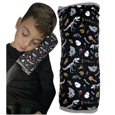 Car sleeping pillow dinosaur skeleton for children - machine washable - cuddly soft - high-quality car belt pillow, belt saver, belt pillow, belt protection, car pillow, travel pillow, vacation - 30 x 12cm