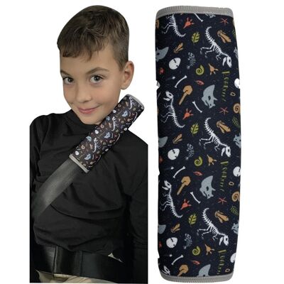1x children's car seat belt padding with dinosaur dino skeleton motif - seat belt padding for children and babies - ideal for any car seat booster belt, children's bicycle trailer, airplane