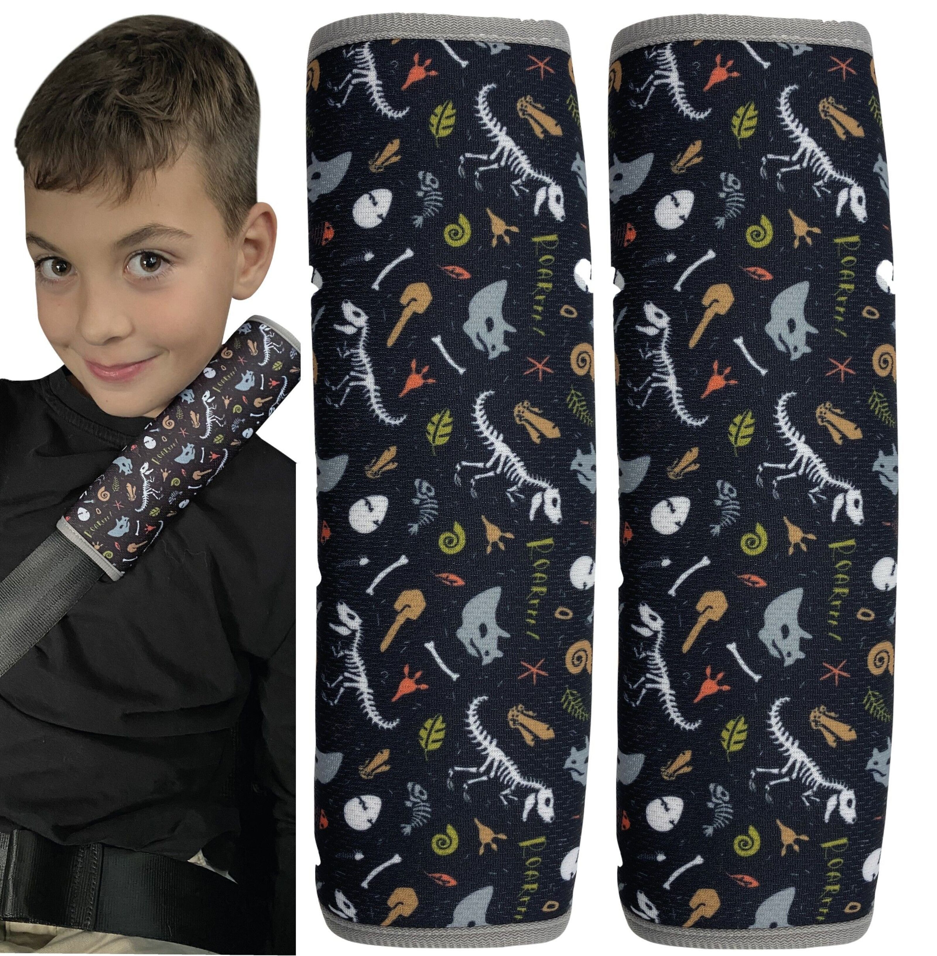 Protège ceinture de sécurité, enfant et adulte, aux motifs dinosaures