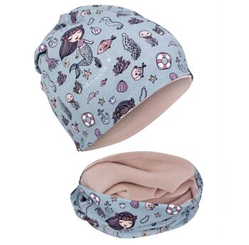 Ensemble bonnet et écharpe boucle HECKBO enfants garçons filles - sirène - bonnet réversible - printemps été automne - 2-8 ans - 95% coton - matière stretch douce et facile d'entretien pour les enfants cool... 6