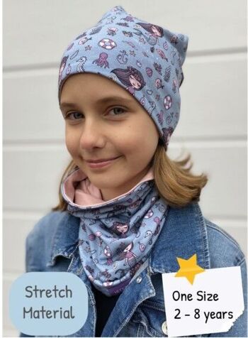 Ensemble bonnet et écharpe boucle HECKBO enfants garçons filles - sirène - bonnet réversible - printemps été automne - 2-8 ans - 95% coton - matière stretch douce et facile d'entretien pour les enfants cool... 10