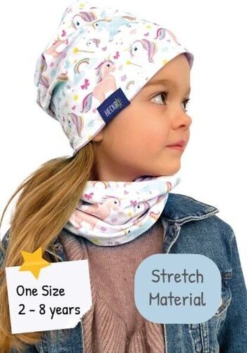 Ensemble bonnet et écharpe à boucles pour enfants garçons filles - Licorne - Bonnet réversible - Printemps été automne - 2-8 ans - 95% coton - matériau extensible doux et facile d'entretien pour les enfants cool 4