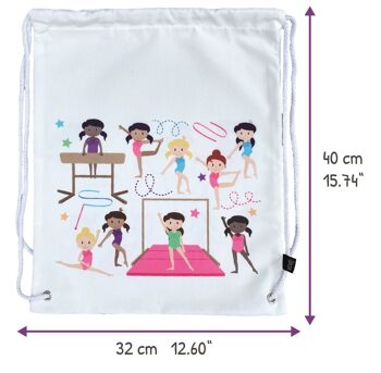 Sac de sport pour filles, sac de danse en coton - blanc, imprimé des deux côtés avec des gymnastes colorées, 40x30cm, convient également aux cours de gymnastique, à la maternelle, à la crèche, aux voyages - sac de sport pour filles 7