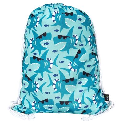 Boys' children's gym bag - shark motif - machine washable - 40x32cm - kindergarten, crèche, travel, sport, school, football - backpack, bag, game bag, sports bag
