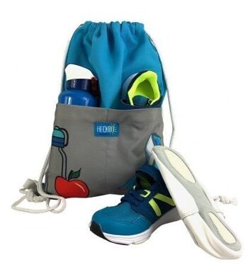 Sac de sport pour enfants HECKBO avec 2 poches pratiques gris turquoise - sac de sport, sac à dos, sac de sport, sac, sac à chaussures, sac - hipster, filles, garçons, garçons, adultes, enfants - pour la vie quotidienne, les voyages, le sport 3