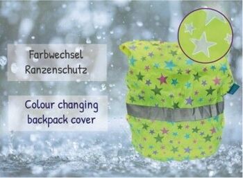 Housse de protection contre la pluie pour sac à dos Magic Star pour enfants - change de couleur quand il pleut - avec bandes réfléchissantes - protection de cartable étanche - housse de pluie déperlante - universelle 2