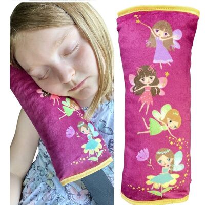 Car sleeping pillow fairies fairy motif for children girls boys - machine washable - cuddly soft - car belt cushion, belt protector, belt protection booster seat, car cushion, travel cushion, vacation