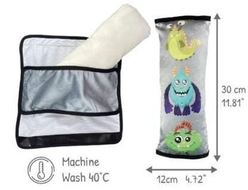 Oreiller de couchage de voiture motif monstre pour enfants filles garçons - lavable en machine - doux et doux - coussin de ceinture de voiture, protège-ceinture, siège d'appoint de protection de ceinture, coussin de voiture, coussin de voyage, vacances 2