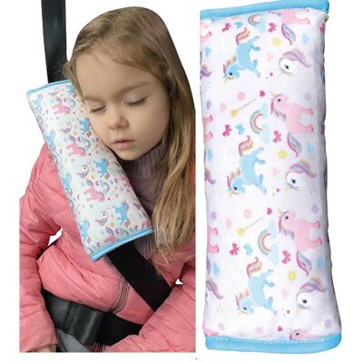 Cuscino per dormire auto motivo unicorno per bambini ragazze ragazzi - lavabile in lavatrice - morbido e avvolgente - cuscino per cintura auto, protezione per cintura, rialzo per seggiolino protezione cintura, cuscino per auto, cuscino da viaggio, vacanza