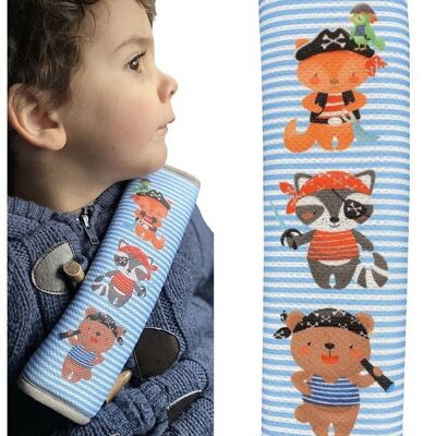 1x car seat belt protector with pirate animal motif - seat belt padding for children and babies - ideal for every seat belt, booster seat, children's bicycle trailer, airplane