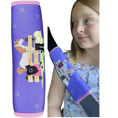 1x rembourrage de ceinture de sécurité pour enfants HECKBO avec motif cheval de ferme - rembourrage de ceinture de sécurité pour enfants et bébés - idéal pour tout siège d'appoint de ceinture de sécurité enfants vélo remorque avion