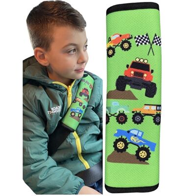1x HECKBO children's car seat belt padding with Monster Truck motif - seat belt padding for children and babies - ideal for any car seat booster belt, children's bicycle trailer, airplane, boys
