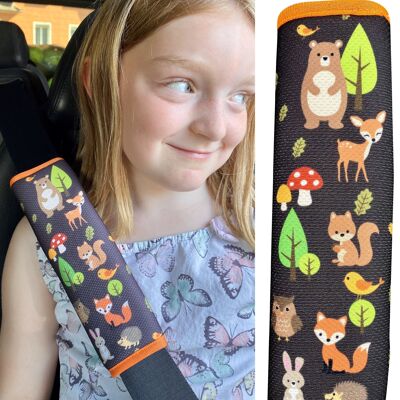 1x HECKBO children's car belt pads belt protection forest animals animals - girls safety belt pads for children and babies - ideal for any belt car seat booster children's bicycle trailer bicycle