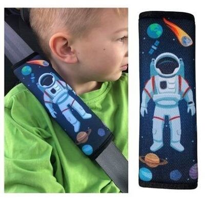 1x children's car belt padding with astronaut space motif - girls safety belt padding for children and babies. Ideal for any belt car seat booster children's bicycle trailer