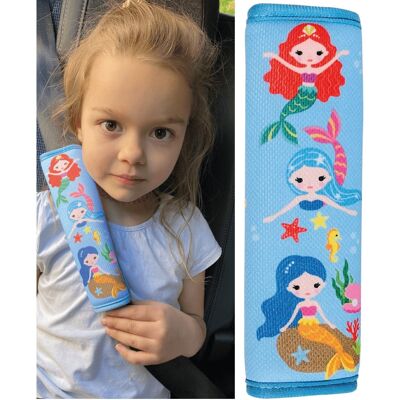 1x HECKBO children's car seat belt padding with mermaid motif - seat belt padding for children and babies - ideal for every belt, car seat booster, children's bicycle trailer, airplane