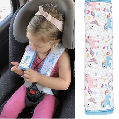1x HECKBO children's car seat belt padding with unicorn motif - girls seat belt padding for children and babies - ideal for any belt car seat booster child bike trailer bike