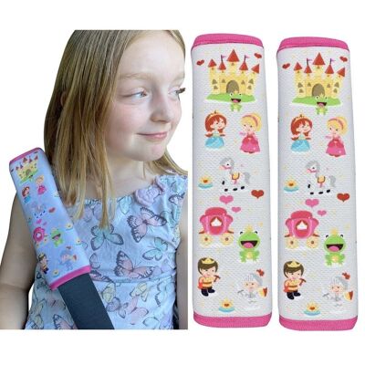 2x HECKBO children's car seat belt pads with princess motif - seat belt pads for children and babies - ideal for any belt, car seat booster, children's bicycle trailer, airplane