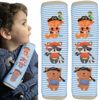 2x protectores de cinturones de seguridad con motivo de animal pirata - acolchado de cinturones de seguridad para niños y bebés - ideal para todos los cinturones de seguridad, asientos elevados, remolques de bicicletas para niños, aviones