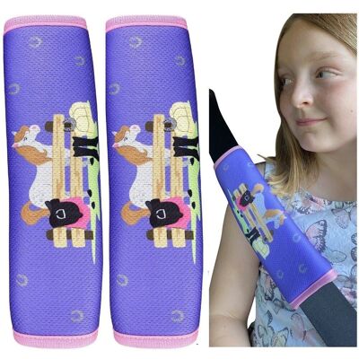 2x HECKBO car seat belt protectors with horses and farm motif - seat belt padding for children and babies - ideal for every seat belt, booster seat, child bike trailer, airplane