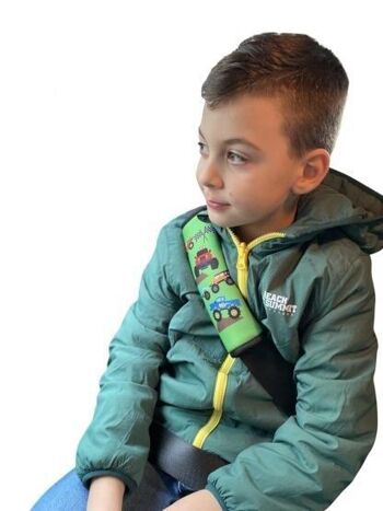 2x coussinets de ceinture de sécurité pour enfants HECKBO avec motif Monster Truck - coussinets de ceinture de sécurité pour enfants et bébés - idéal pour toute ceinture siège auto rehausseur enfants vélo remorque avion garçons 5