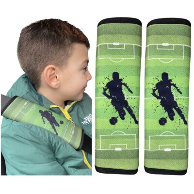2x HECKBO children's car seat belt pads with football motif - seat belt pads for children and babies - ideal for any belt, car seat booster, children's bicycle trailer, airplane