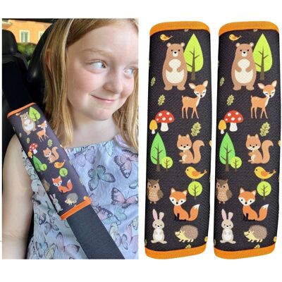 2x coussinets de ceinture de sécurité pour enfants HECKBO avec motif d'animaux de la forêt - coussinets de ceinture de sécurité pour filles pour enfants et bébés - idéal pour chaque ceinture de siège de voiture rehausseur de vélo pour enfants remorque vélo