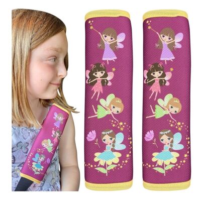 2x HECKBO children's car seat belt pads with fairy fairies motif - girls seat belt pads for children and babies - ideal for any belt car seat booster children's bicycle trailer bicycle