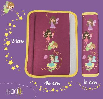 2x coussinets de ceinture de sécurité pour enfants HECKBO avec motif de fées - coussinets de ceinture de sécurité pour filles pour enfants et bébés - idéal pour n'importe quelle ceinture de siège de voiture rehausseur de vélo pour enfants remorque vélo 2