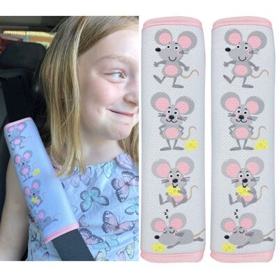 2x HECKBO children's car seat belt pads with mouse motif - seat belt pads for children and babies - ideal for any seat belt, booster seat, children's bicycle trailer, airplane