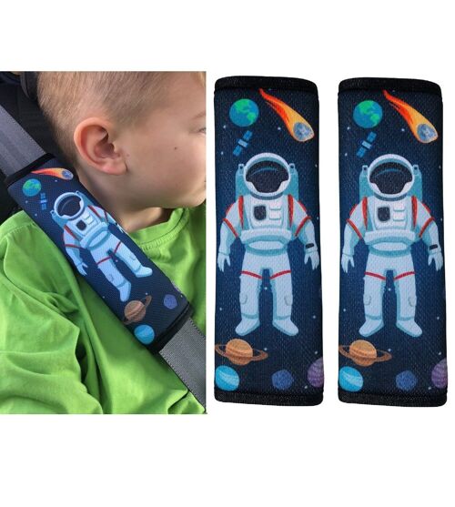 2x Kinder Auto Gurtpolster Gurtschutz mit Astronaut Weltraum Motiv - Mädchen Sicherheitsgurt Polster für Kinder und Babys Ideal für jeden Gurt Autositzerhöhungen Kinder Fahrradanhänger Fahrrad