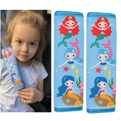 2x HECKBO children's car seat belt pads with mermaid motif - seat belt pads for children and babies - ideal for any belt, car seat booster, children's bicycle trailer, airplane
