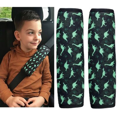 2 almohadillas para cinturones de seguridad para niños HECKBO con motivo de dinosaurio dino - almohadillas para cinturones de seguridad para niños y bebés - ideal para cualquier cinturón, elevador de asiento de automóvil, remolque de bicicleta para niños, avión