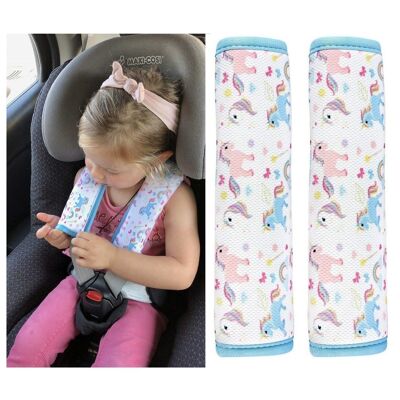 2x HECKBO children's car seat belt pads with unicorn motif - seat belt pads for and babies - ideal for any seat belt, booster seat, children's bicycle trailer, airplane