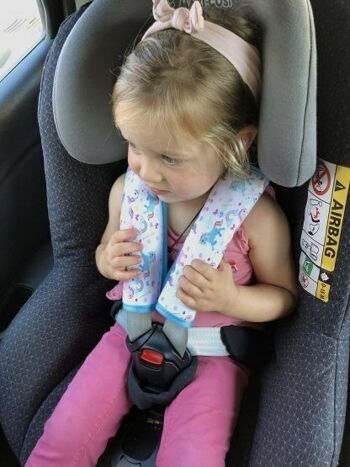 2x coussinets de ceinture de sécurité pour enfants HECKBO avec motif licorne - coussinets de ceinture de sécurité pour et bébés - idéal pour toute ceinture de sécurité, siège d'appoint, remorque de vélo pour enfants, avion 5