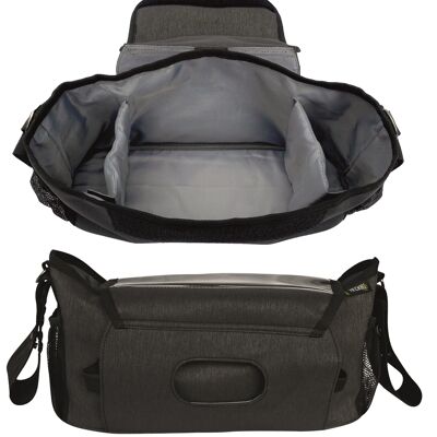 HECKBO sac de landau et sac de rangement pour poussette - y compris poche pour smartphone et poche pour lingettes humides - matériau hydrofuge et stable - sac de rangement pour bébé, poussette, accessoires de landau
