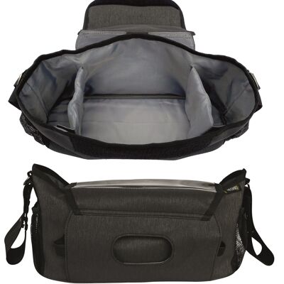 HECKBO sac de landau et sac de rangement pour poussette - y compris poche pour smartphone et poche pour lingettes humides - matériau hydrofuge et stable - sac de rangement pour bébé, poussette, accessoires de landau
