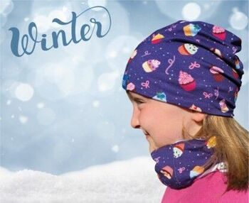 Kids Girls Beanie Hat & Loop Scarf Set Cookies - avec polaire polaire - 2-8 ans - 95% coton - matériau doux et facile d'entretien printemps automne hiver 2
