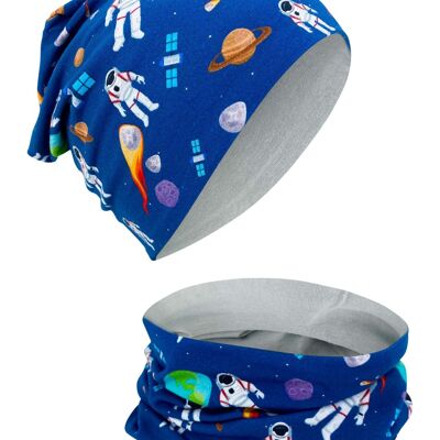 Kids Girls Beanie Hat & Loop Scarf Set Astronaut - reversible - 2-8 años - 95% algodón - material suave y fácil de cuidar Primavera Verano Otoño Invierno
