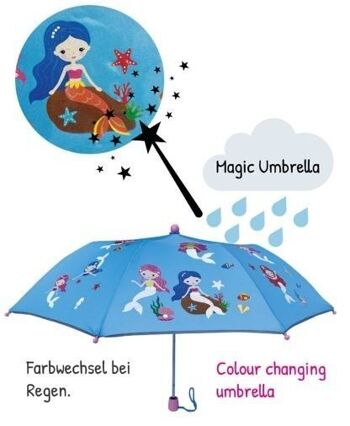Parapluie Magic kids garçons sirène - change de couleur lorsqu'il pleut - parapluie pliant : se glisse dans n'importe quel cartable - avec bandes réfléchissantes sur tous les côtés - manche en bois, capuchons de protection & housse de protection 2