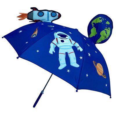 3D Children's Umbrella Stick Umbrella Astronaut Space Earth Rocket - Umbrella Boys Girls - Kindergarten and School Accessories - for enrollment in the school cone