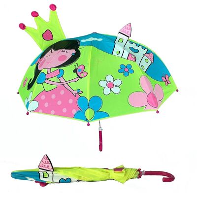 3D children's umbrella stick umbrella princess with crown - umbrella boys girls - kindergarten and school accessories - for enrollment in the school bag