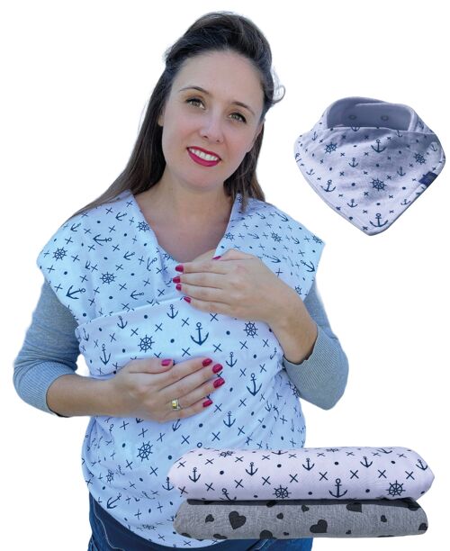 Baby sling white with blue anchors - incl. baby bib & bag - extra large: 520 x 60 cm - high-quality & elastic baby sling for newborns & babies up to 15 kg