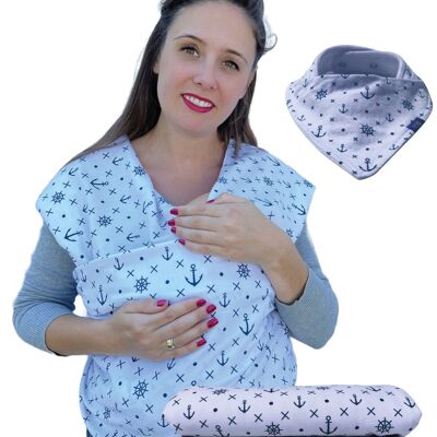 Baby sling white with blue anchors - incl. baby bib & bag - extra large: 520 x 60 cm - high-quality & elastic baby sling for newborns & babies up to 15 kg
