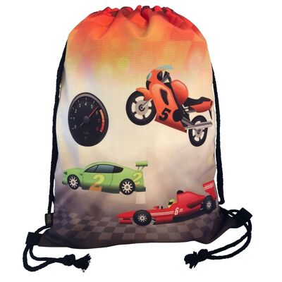 Jungen Jungs Kinder Turnbeutel - Racing Rennauto Motorrad Race Formel 1 - waschmaschinenfest - 40x32cm - Kindergarten, Krippe, Reise, Sport, Schule - Rucksack, Tasche, Spieltasche, Sportbeutel